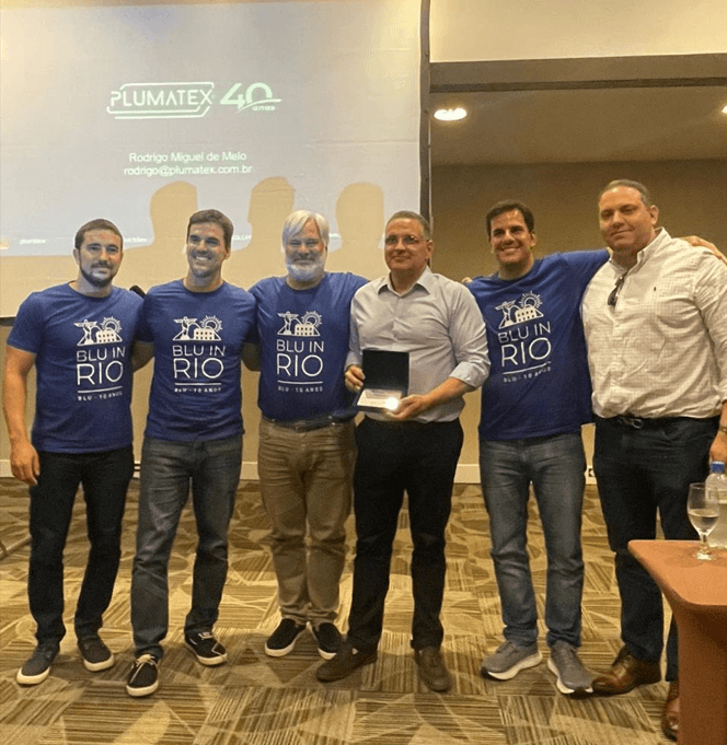 Diretores da Blu, com o CEO da Plumatex, Rodrigo de Melo, e Ronaldo de Melo, diretor da Plumatex Rio de Janeiro